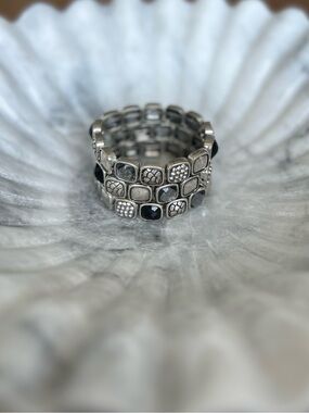 Silver and Black Stretch Bracelet with Pavé Accents